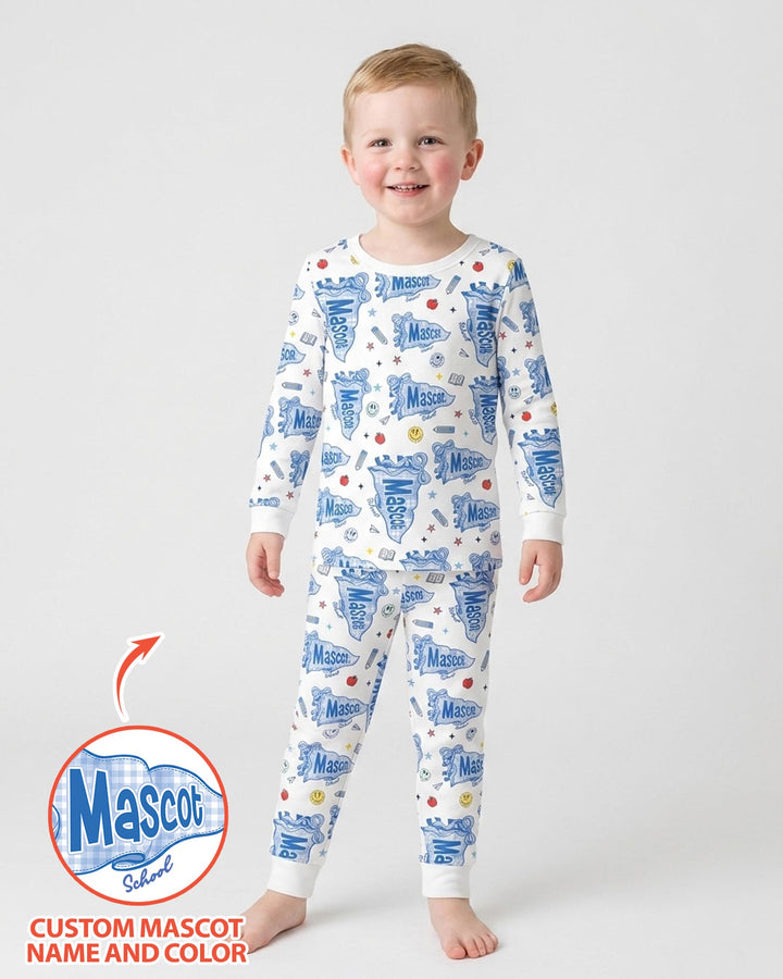 Custom Mascot School Name Bamboo Two Piece Long Sleeve Pajama Set