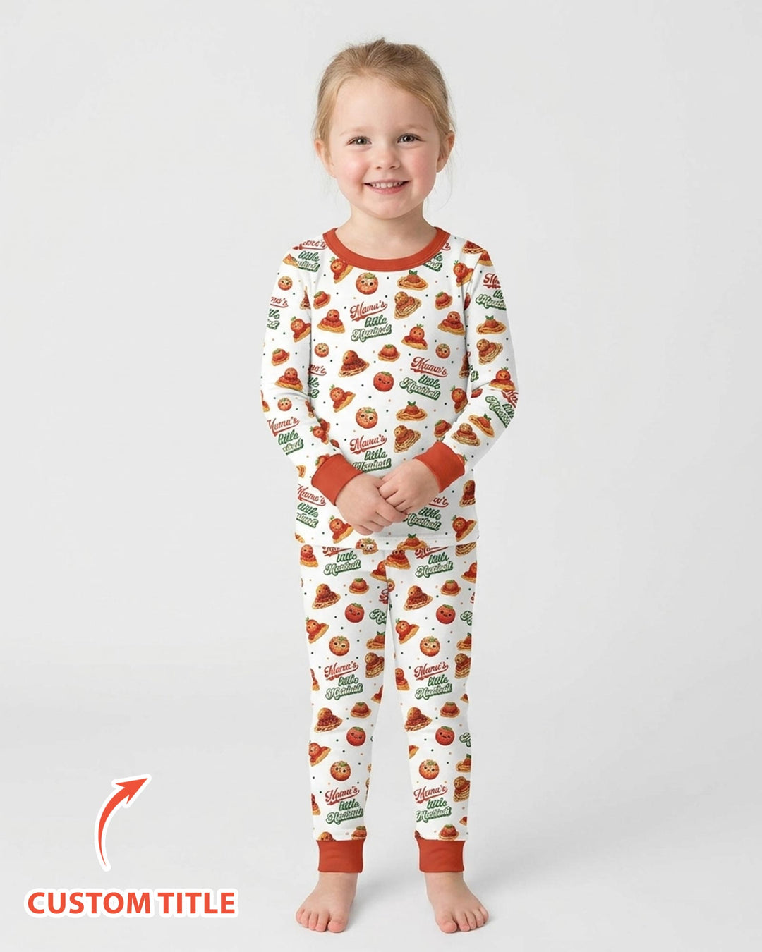 Custom Name Little Meatball Bamboo Two Piece Long Sleeve Pajama Set