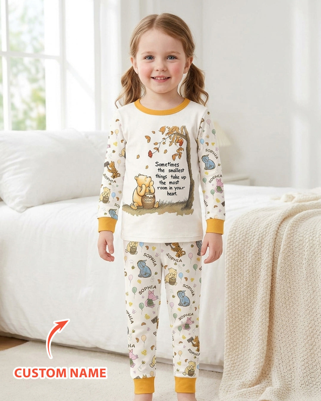 Little Things, Big Love Classic Bear Custom Name Bamboo Two Piece Long Sleeve Pajama Set