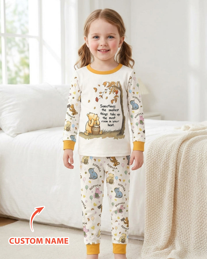 Little Things, Big Love Classic Bear Custom Name Bamboo Two Piece Long Sleeve Pajama Set