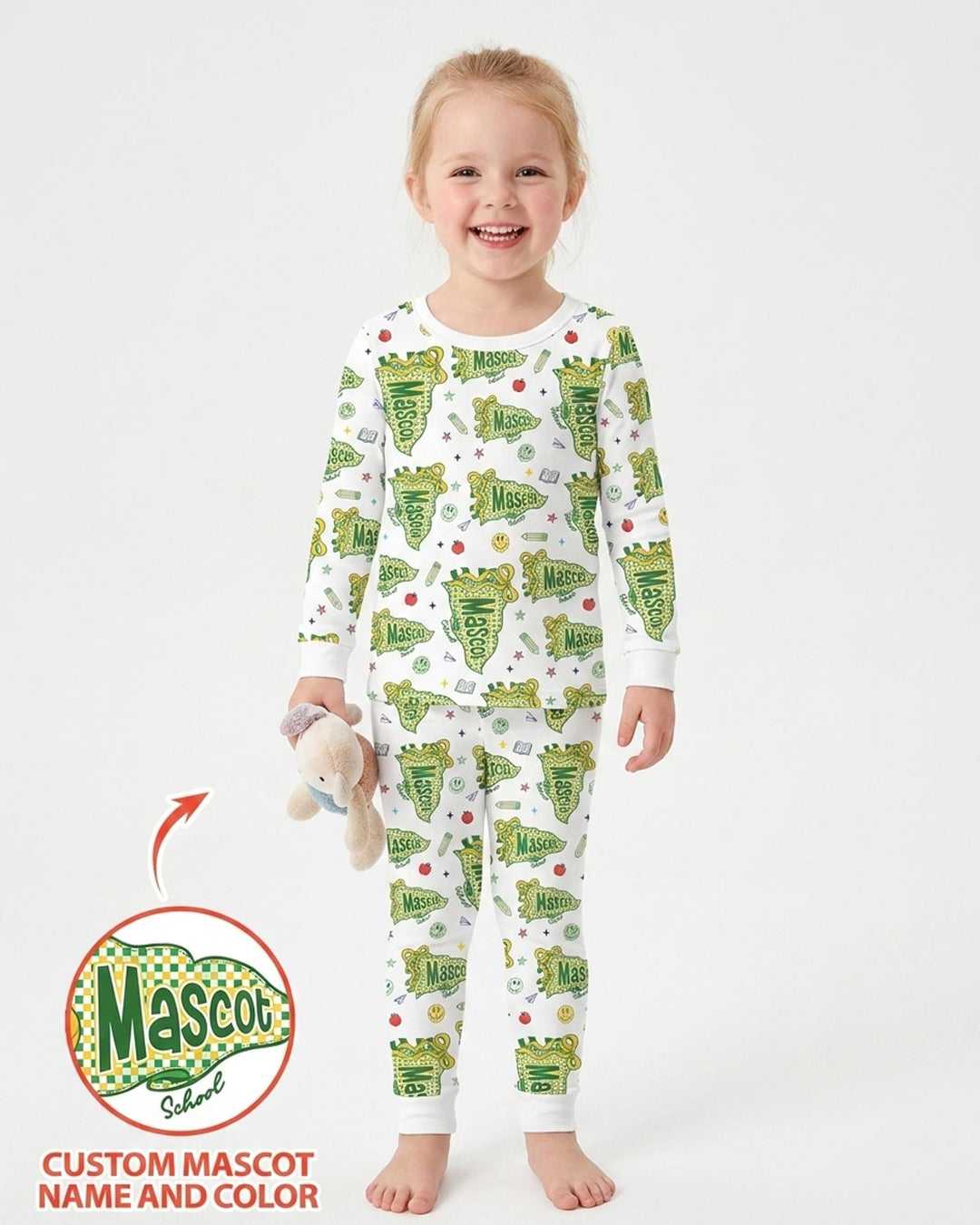 Custom Mascot School Name Bamboo Two Piece Long Sleeve Pajama Set