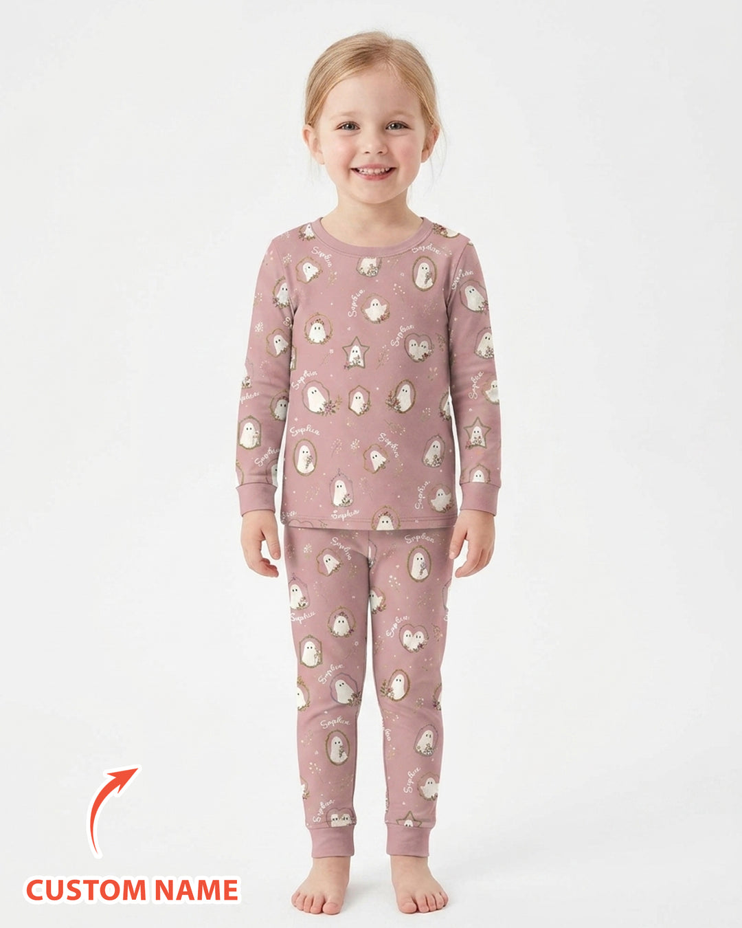 Vintage Floral Ghost Halloween Bamboo Two Piece Long Sleeve Pajama Set