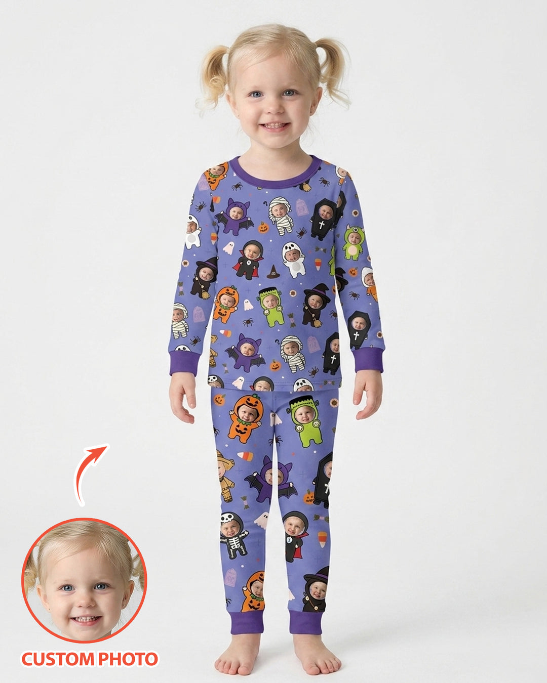 Custom Photo Little Halloween Crew Bamboo Two Piece Long Sleeve Pajama Set