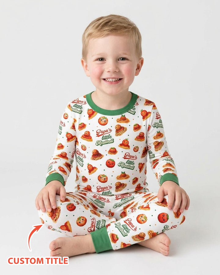 Custom Name Little Meatball Bamboo Two Piece Long Sleeve Pajama Set