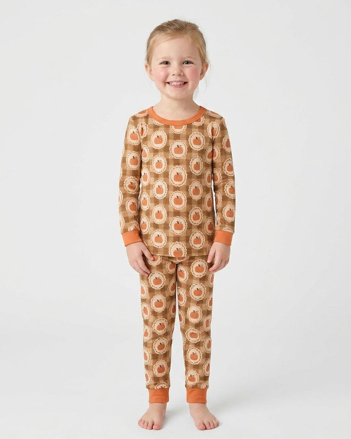 Folksy Framed Gingham Pumpkin Bamboo Two Piece Long Sleeve Pajama Set