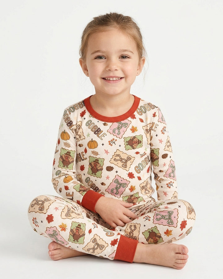 Preppy Thanksgiving Gobble Bamboo Two Piece Long Sleeve Pajama Set