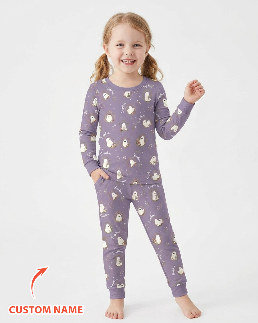 Vintage Floral Ghost Halloween Bamboo Two Piece Long Sleeve Pajama Set