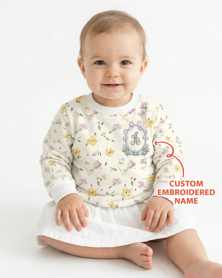 Custom Embroidered Name Floral Bamboo Crewneck Sweatshirt