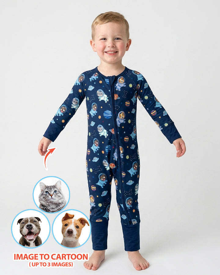 Astronaut Custom Pet Image Family Matching Bamboo Convertible Zippy