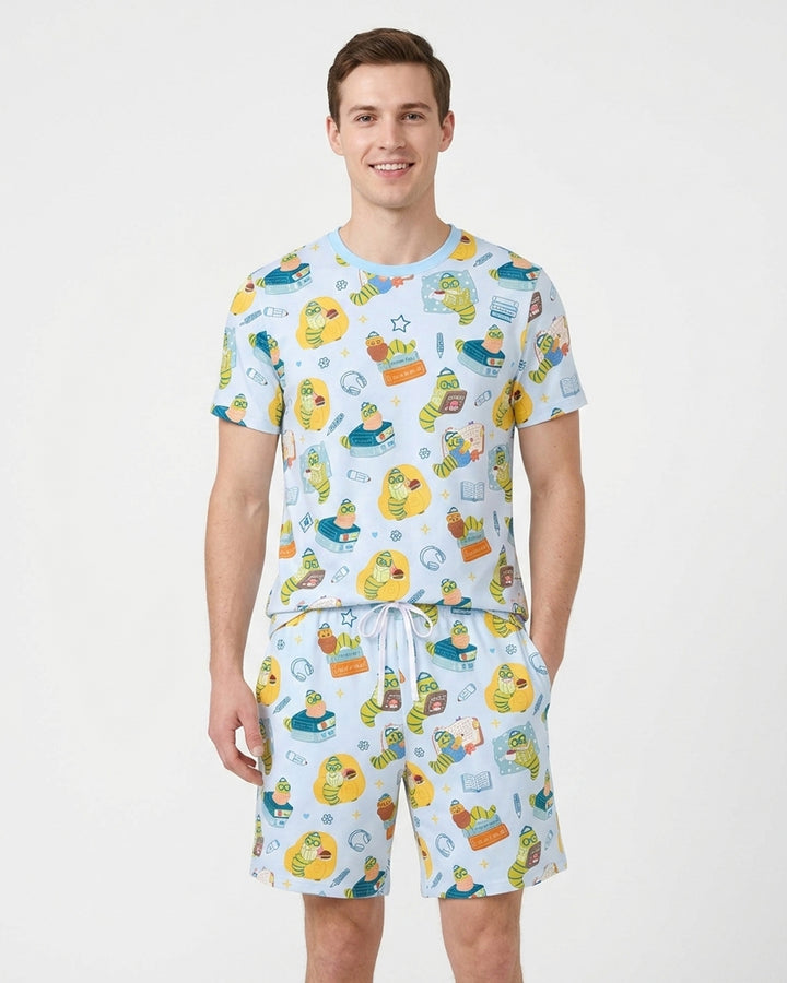 Little Book Worm Family Matching Bamboo Men Short Sleeve Short Pajama Set