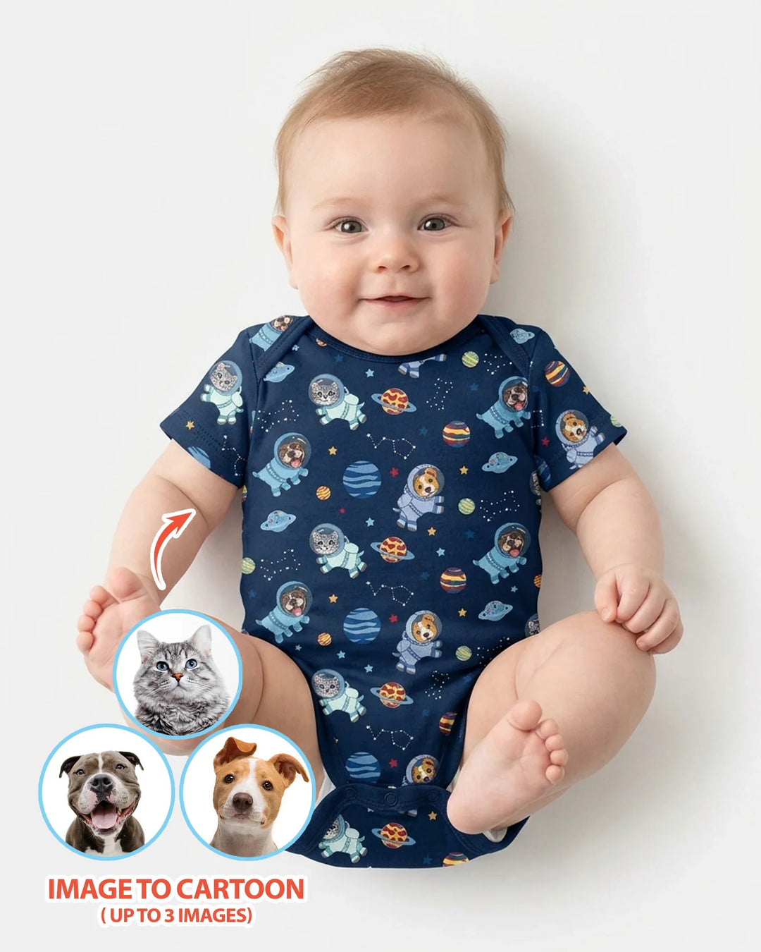 Astronaut Custom Pet Image Family Matching Bamboo Bodysuit