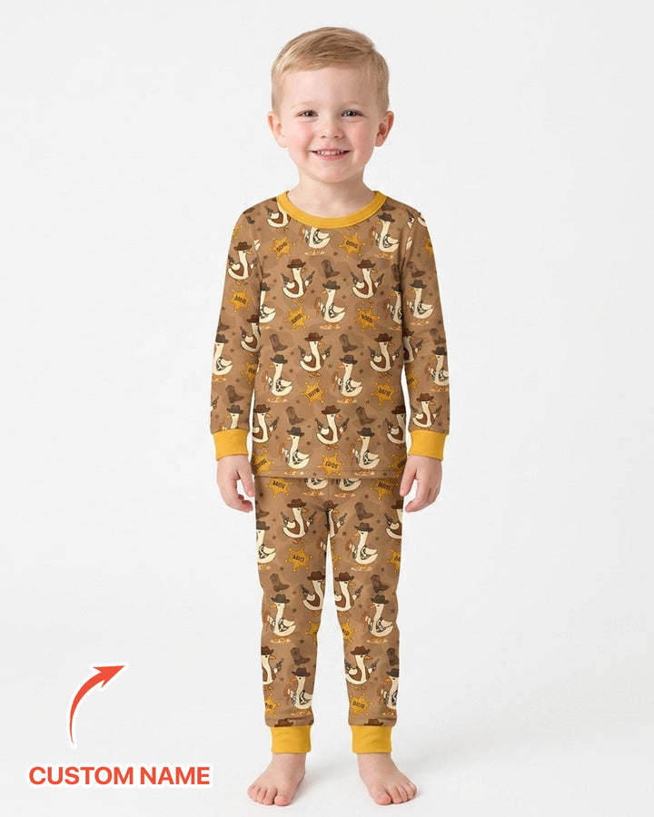 Custom Name Wild West Goose Bamboo Two Piece Long Sleeve Pajama Set