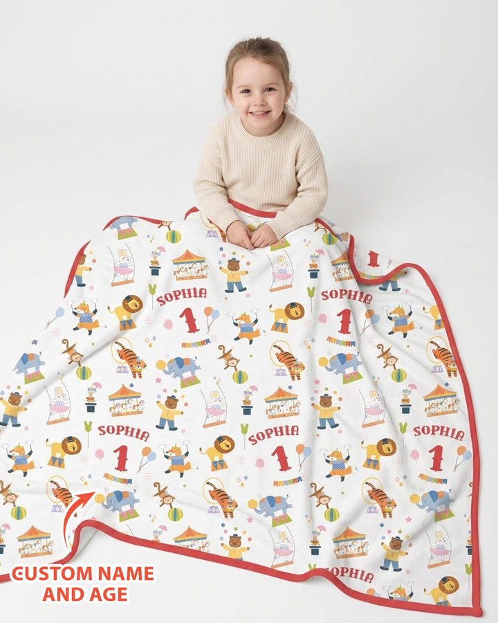 Custom Name Birthday Circus Bamboo Blanket