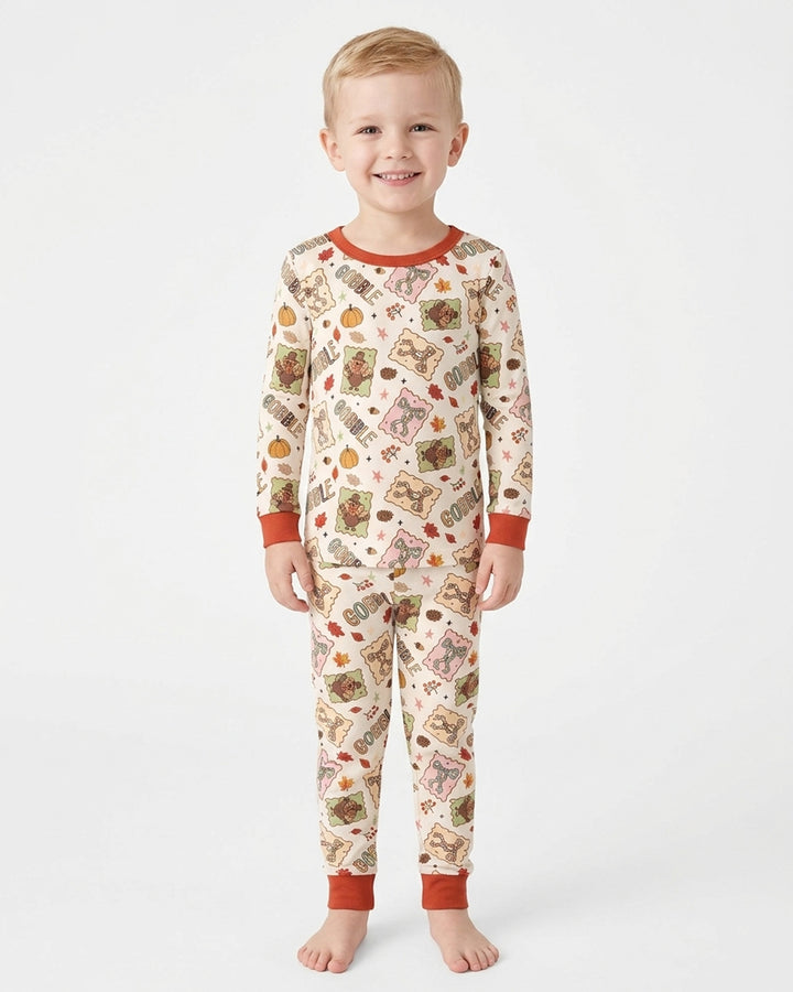 Preppy Thanksgiving Gobble Bamboo Two Piece Long Sleeve Pajama Set