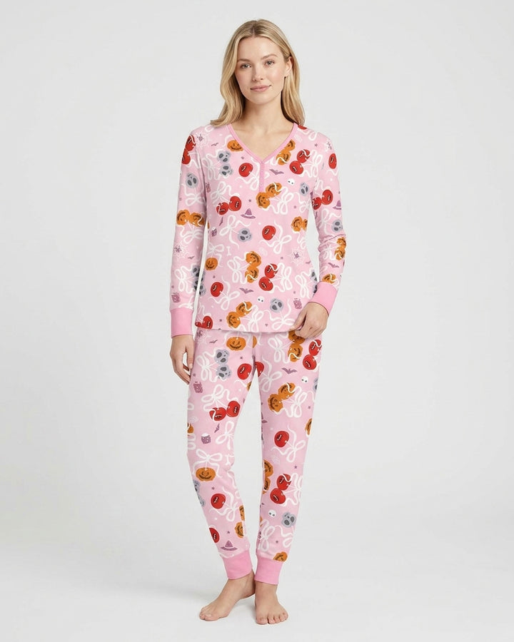 Spooky Halloween Cherry Matching Bamboo Women Pajama Set