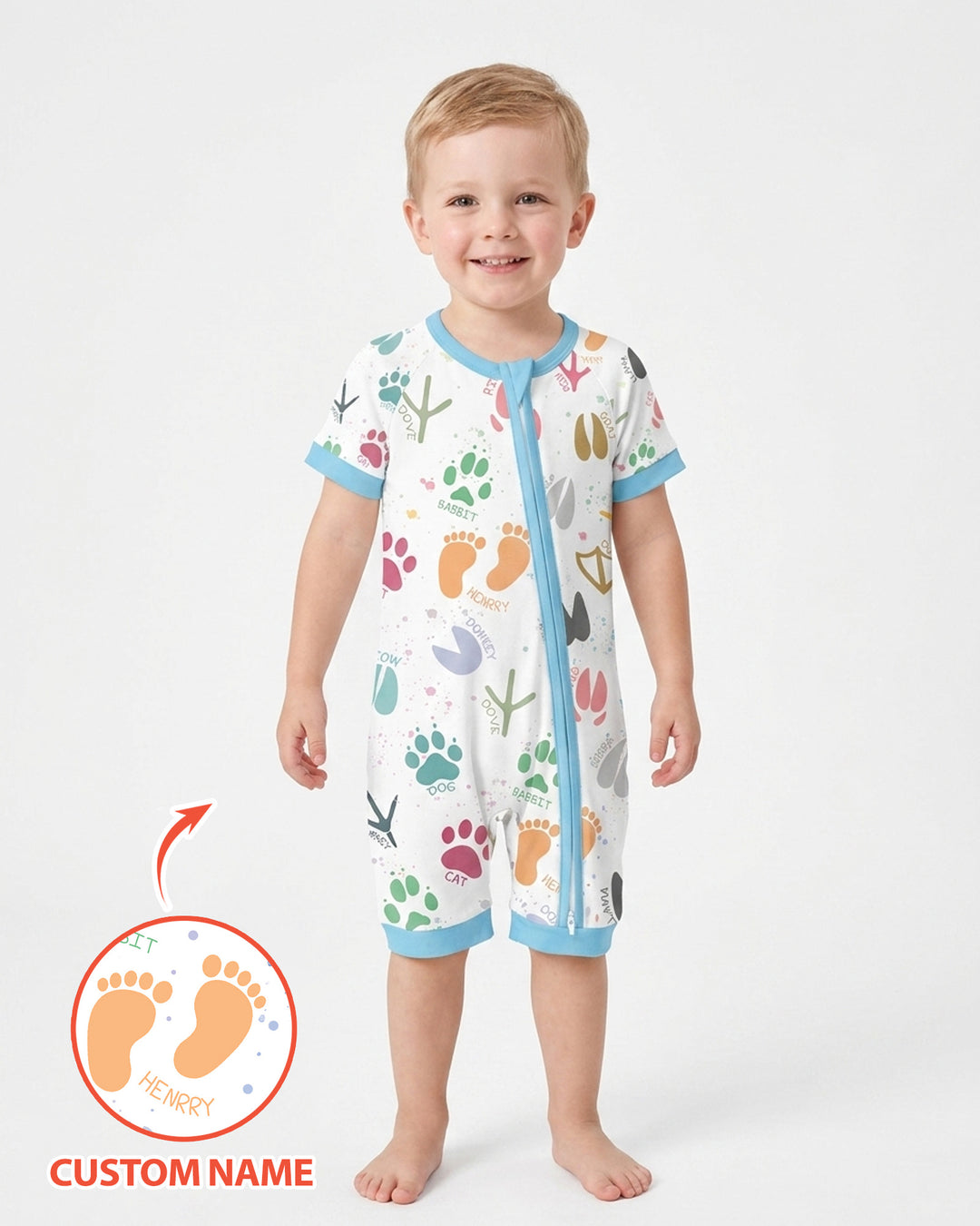 Cute Farm Animal Tracks Custom Name Bamboo Shorty Zippy