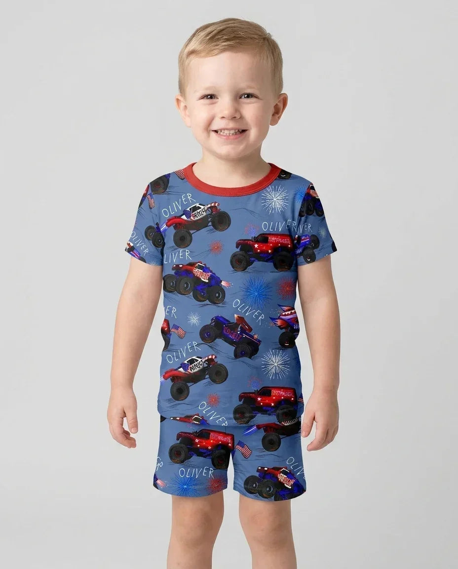 Zweiteiliges Pyjama-Set mit kurzen Ärmeln und Shorts im Sommer-Design