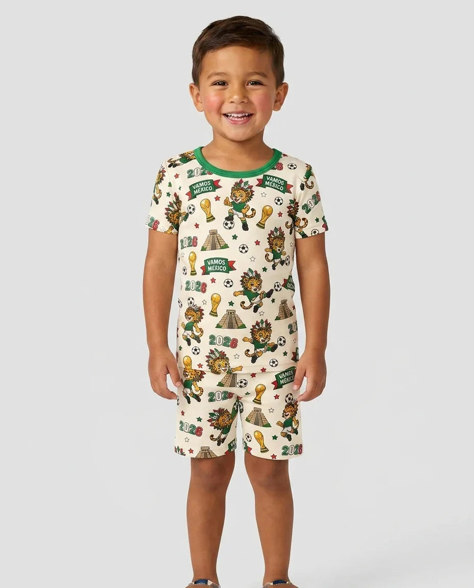 Jaguar 2026 Vamos Mexico Family Matching Bamboo Two Piece Short Sleeve Shorts Pajama Set