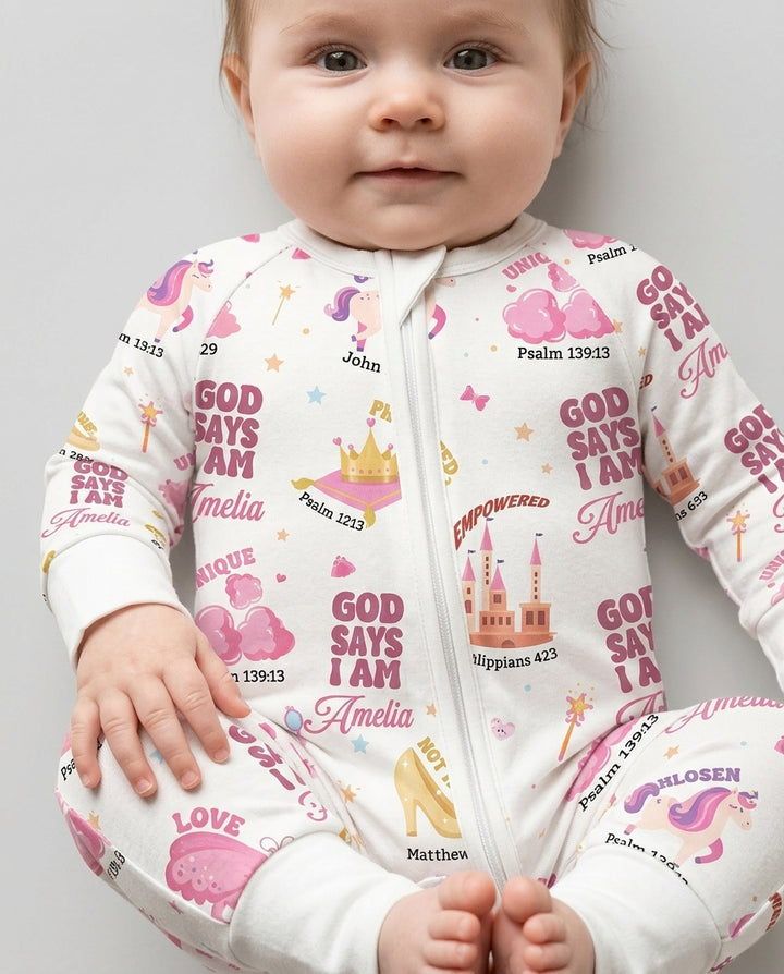God Says I Am Custom Name - Dreamy Princess Bamboo Convertible Zippy