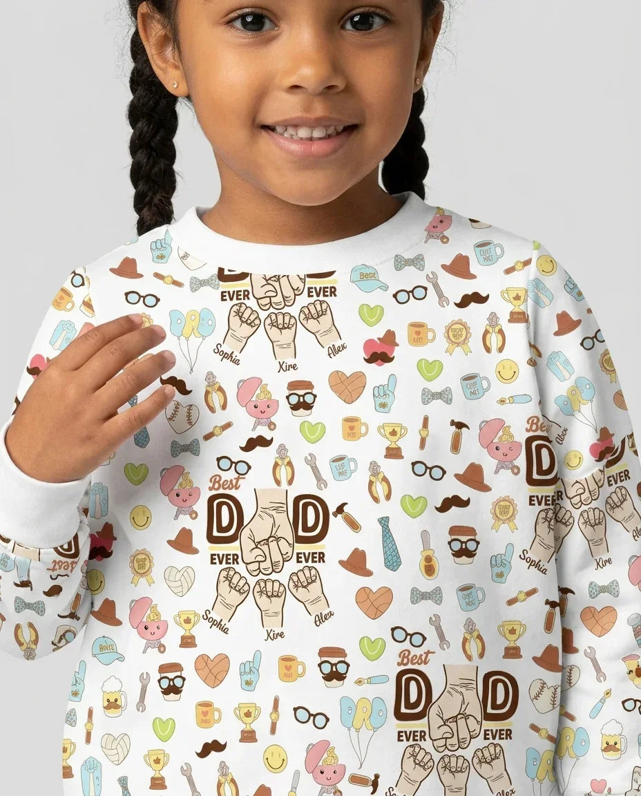 Personalisiertes Kindername Bester Papa Aller Zeiten Bambus Rundhals-Sweatshirt