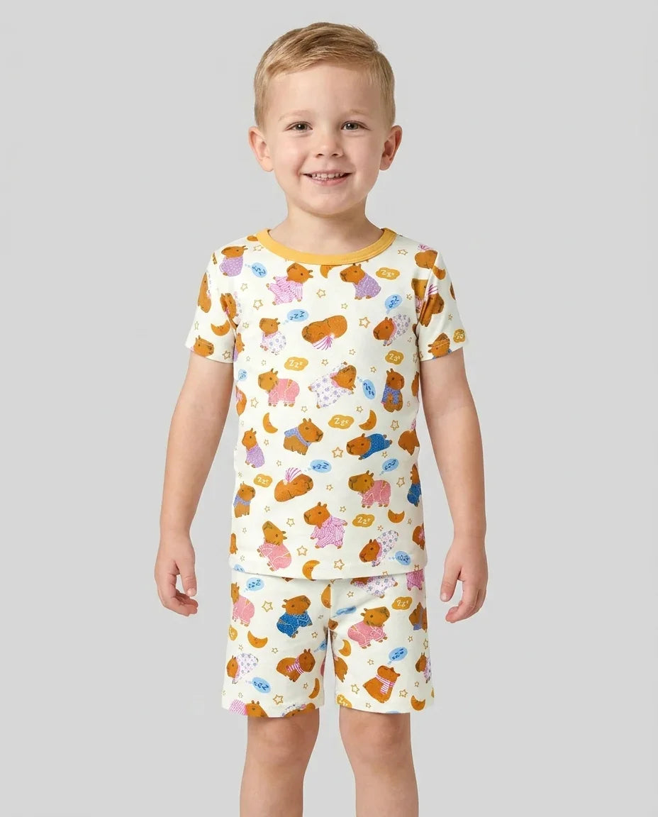 Schlafanzug-Set zweiteilig, kurze Ärmel, kurze Hose, Bambus