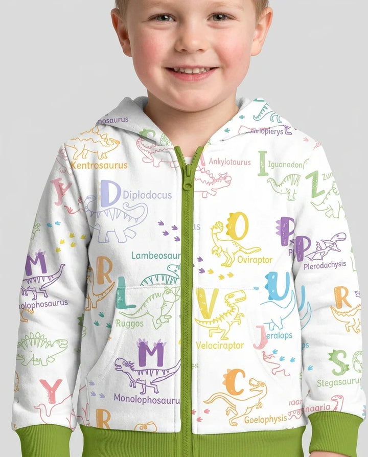 Dino Alphabet ABC Kapuzenpullover aus Bambus mit Reißverschluss