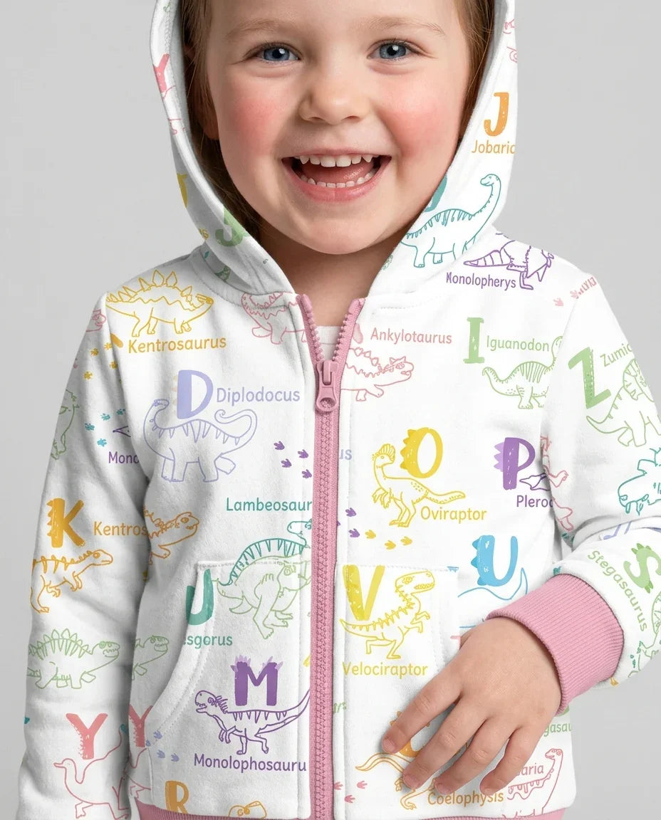 Dino Alphabet ABC Kapuzenpullover aus Bambus mit Reißverschluss