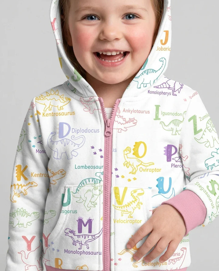 Dino Alphabet ABC Kapuzenpullover aus Bambus mit Reißverschluss