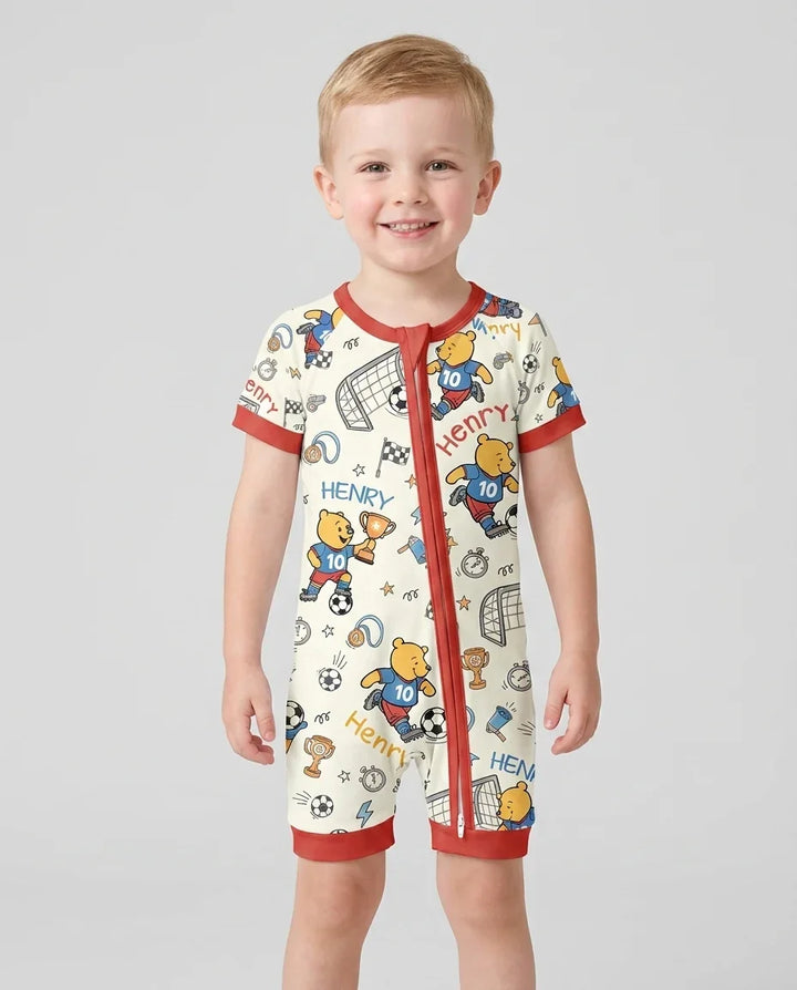 Personalized Classic Bear World Soccer Bamboo Shorty Zippy