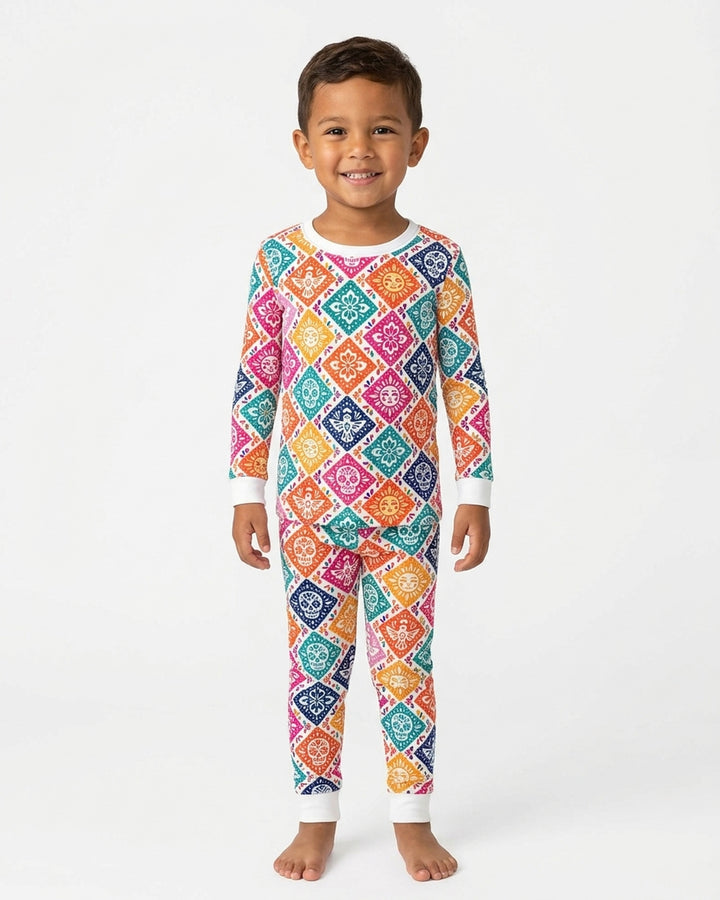 Day of the Dead Colorful Mexican Skull Bamboo Two Piece Long Sleeve Pajama Set