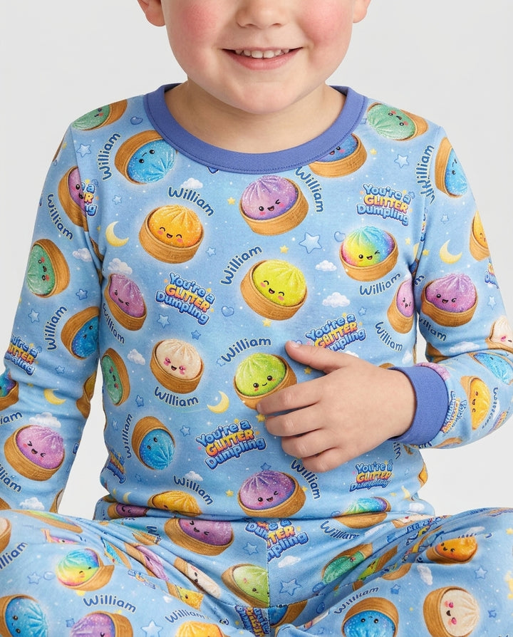 Custom Name You're A Glitter Dumpling Boy Bamboo Two Piece Long Sleeve Pajama Set