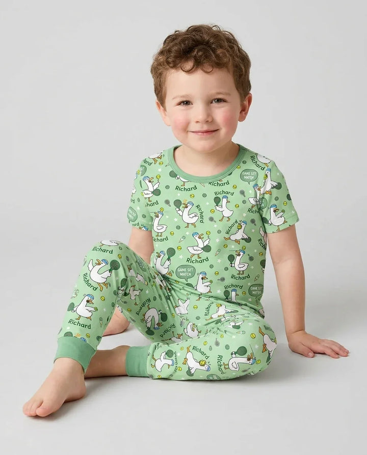 Silly Goose Playing Tennis Bamboo Two Piece Short Sleeve Pajama Set