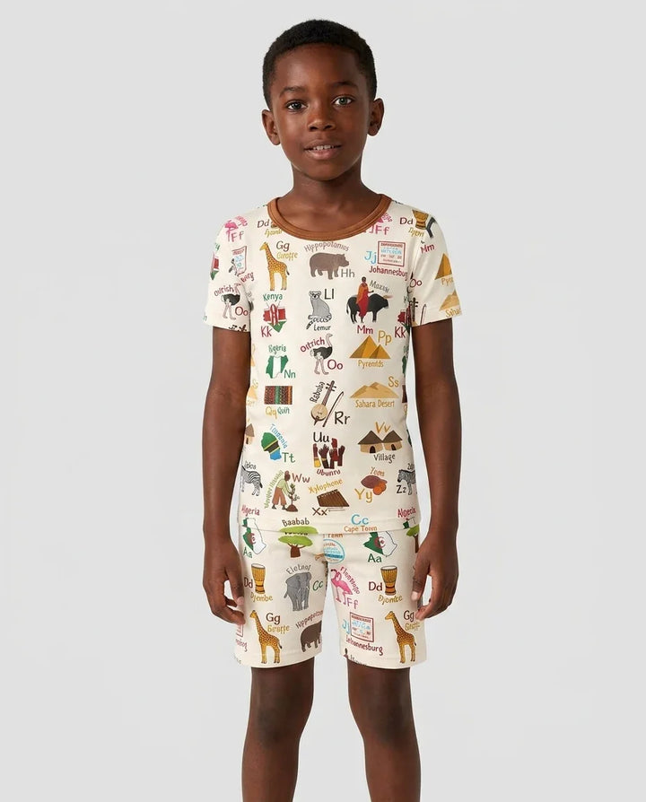 Explore Africa Geography Alphabet Bamboo Two Piece Short Sleeve Shorts Pajama Set