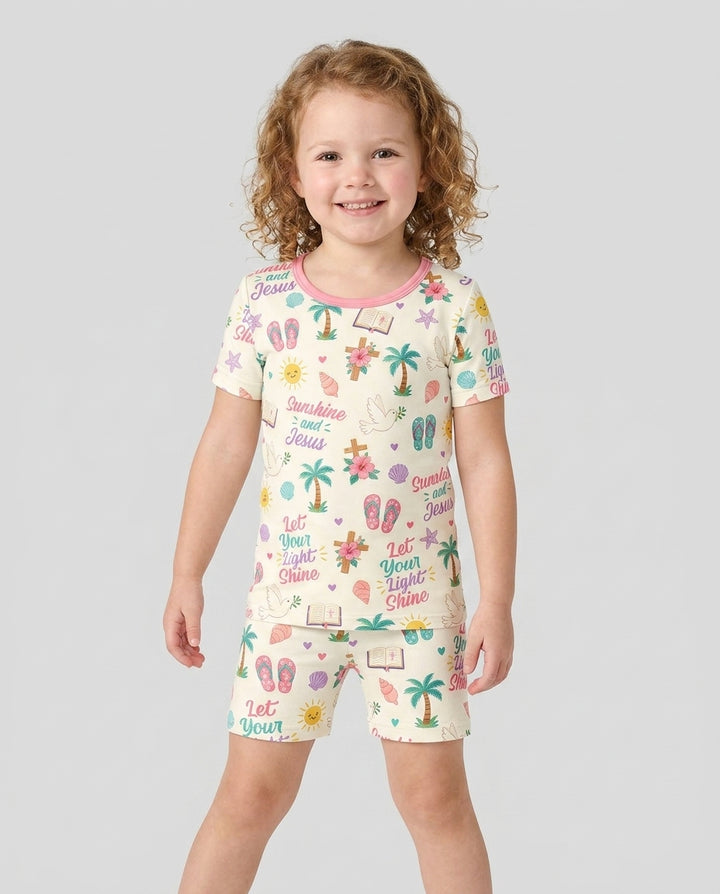 Schlafanzug-Set zweiteilig, kurze Ärmel, kurze Hose, Bambus