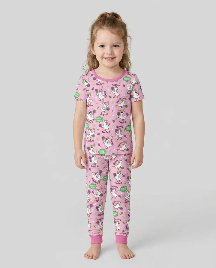 Silly Goose Playing Tennis Bamboo Two Piece Short Sleeve Pajama Set