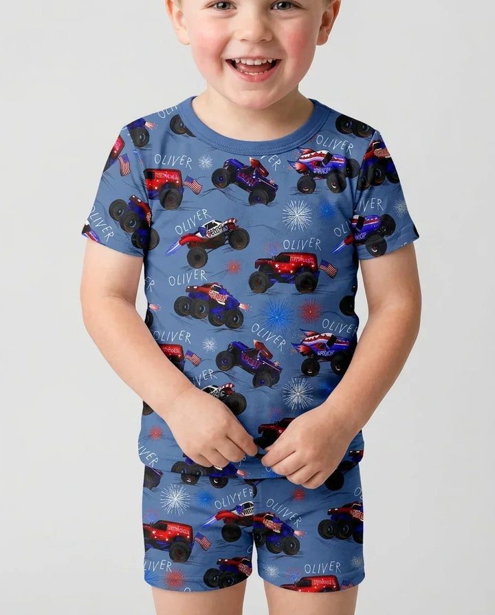 Zweiteiliges Pyjama-Set mit kurzen Ärmeln und Shorts im Sommer-Design