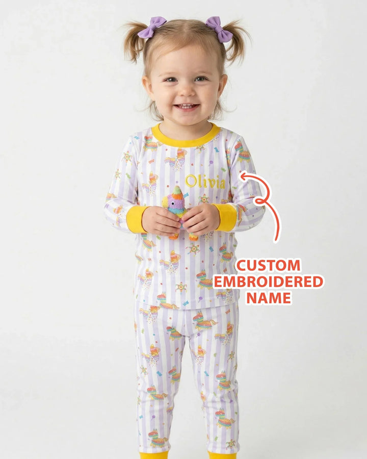 Personalized Embroidered Name Cinco De Mayo Bamboo Two Piece Long Sleeve Pajama Set