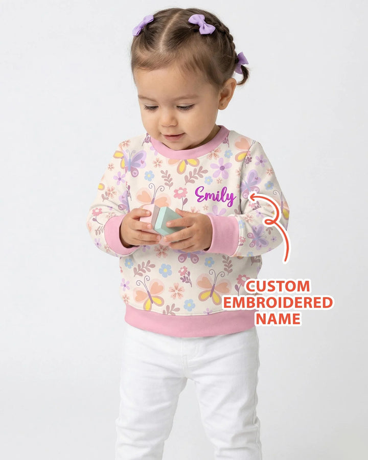 Personalisiertes Schmetterling Bambus Crewneck Sweatshirt mit Stickerei