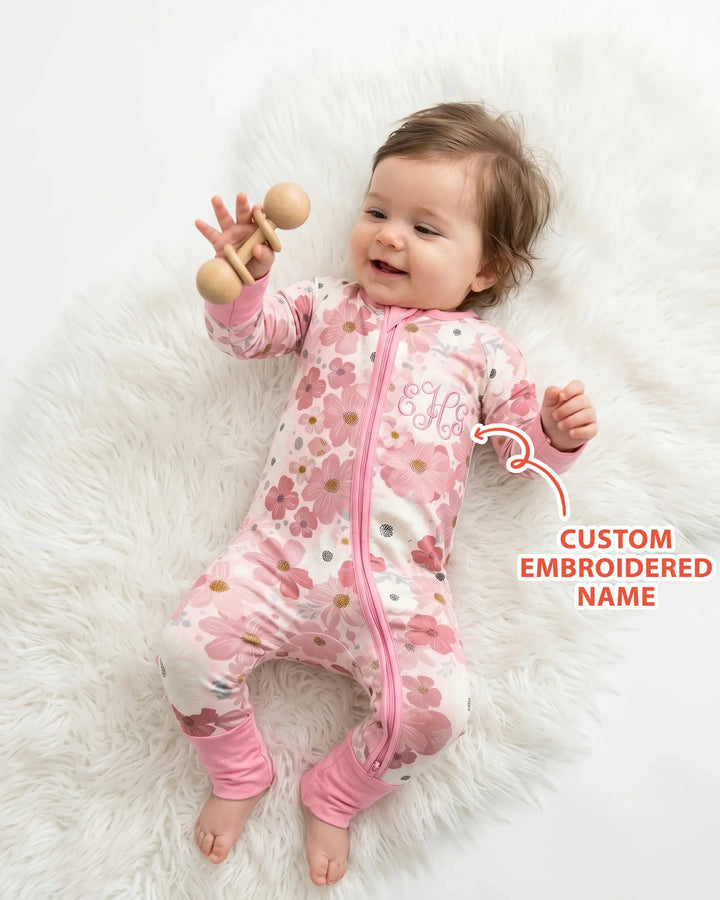 Custom Embroidered Name Floral Bamboo Convertible Zippy