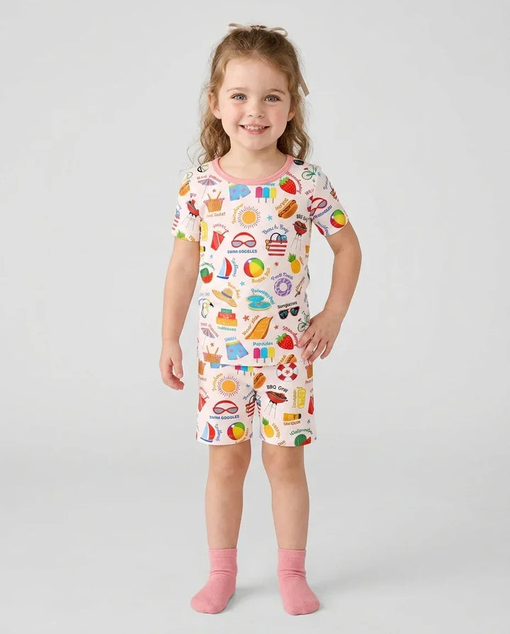 Schlafanzug-Set zweiteilig, kurze Ärmel, kurze Hose, Bambus