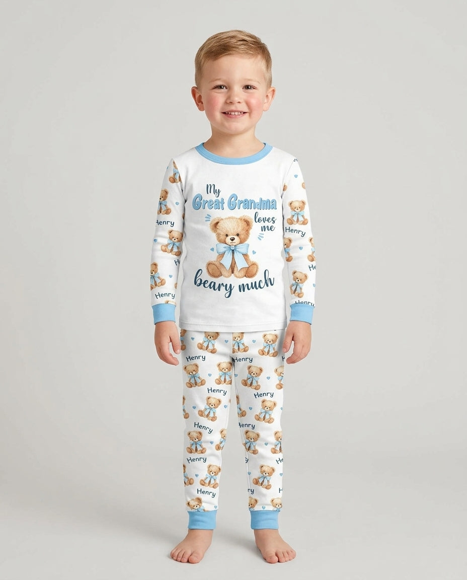 Grandma/... Loves Me Beary Much Personalized Bamboo Two Piece Long Sleeve Pajama Set