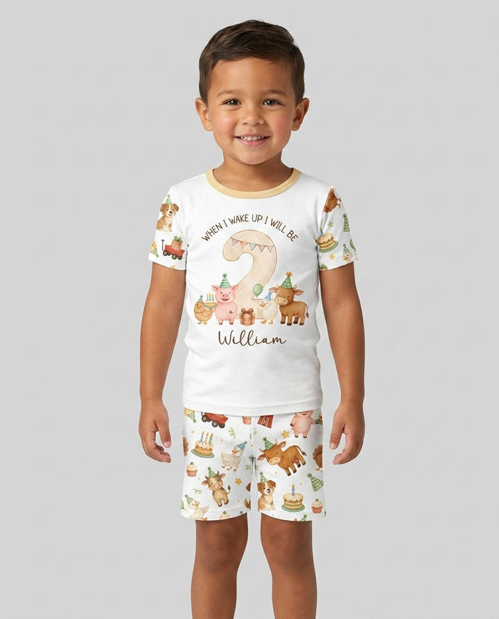 Personalized Farm Animals When I Wake Up I Will Be Birthday Bamboo Two Piece Short Sleeve Shorts Pajama Set