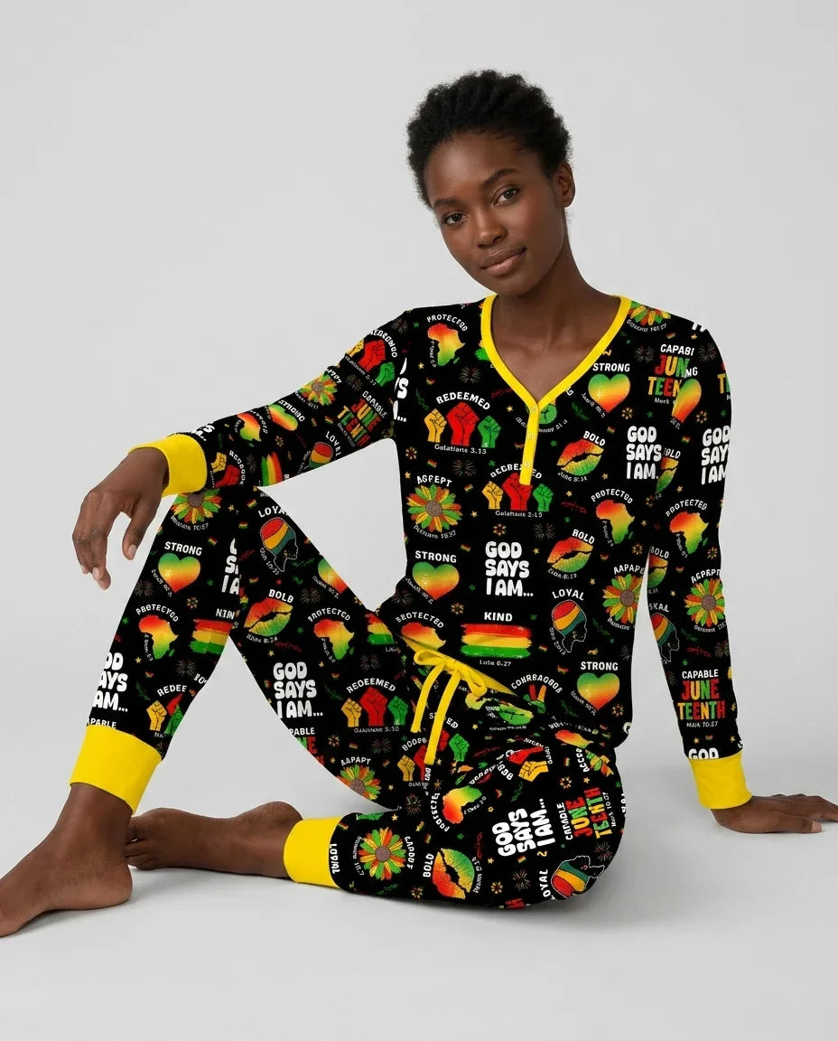 Gott sagt, ich bin Juneteenth Blessings Bambus Damen Pyjama Set