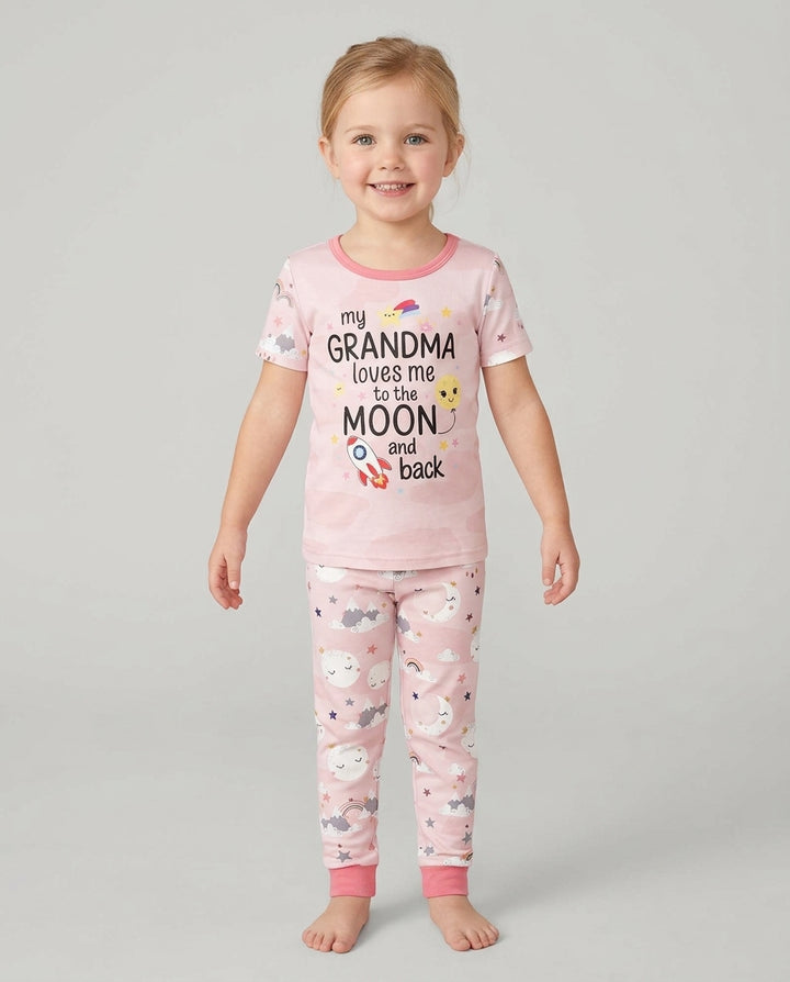 My Grandma Loves Me To The Moon And Back Bamboo Two Piece Short Sleeve Pajama Set