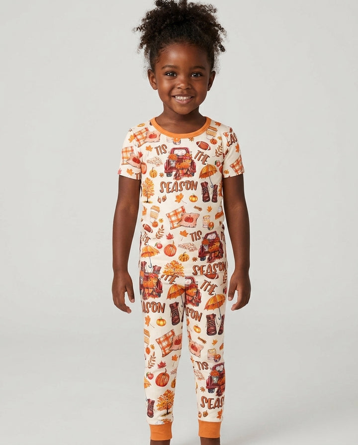 Fall Tis the Season Bamboo Two Piece Short Sleeve Pajama Set