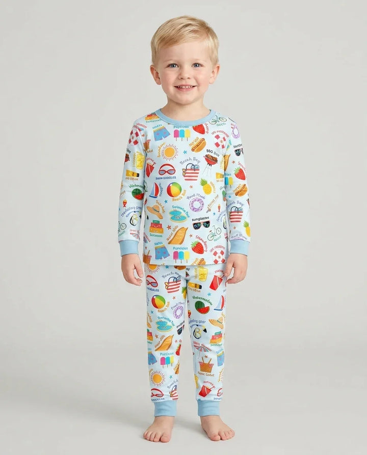 Zweiteiliges Langarm-Pyjama-Set mit Sommerfrüchten
