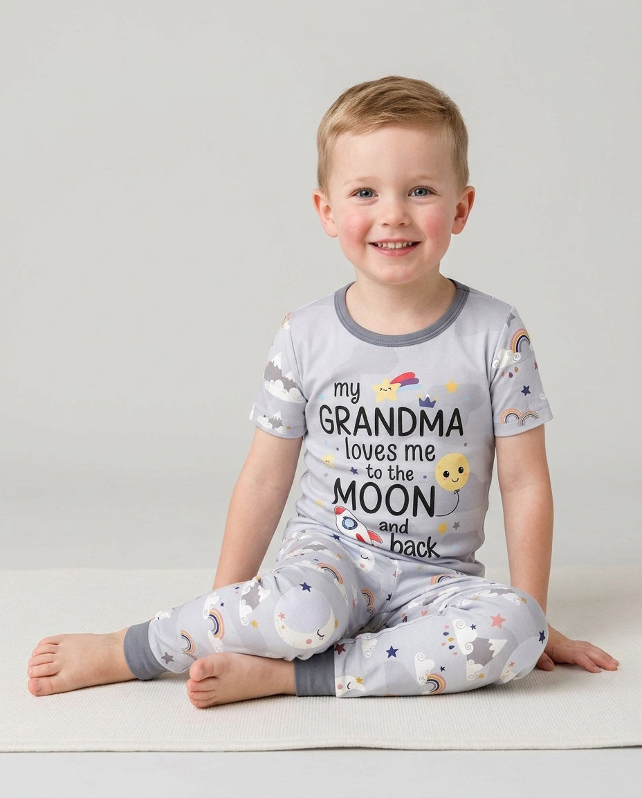 My Grandma Loves Me To The Moon And Back Bamboo Two Piece Short Sleeve Pajama Set