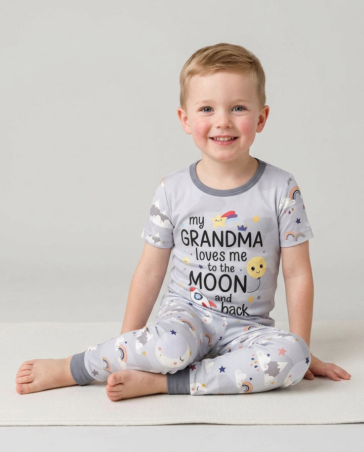 My Grandma Loves Me To The Moon And Back Bamboo Two Piece Short Sleeve Pajama Set