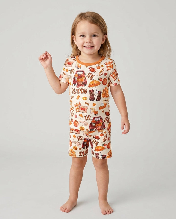 Fall Tis the Season Bamboo Two Piece Short Sleeve Shorts Pajama Set