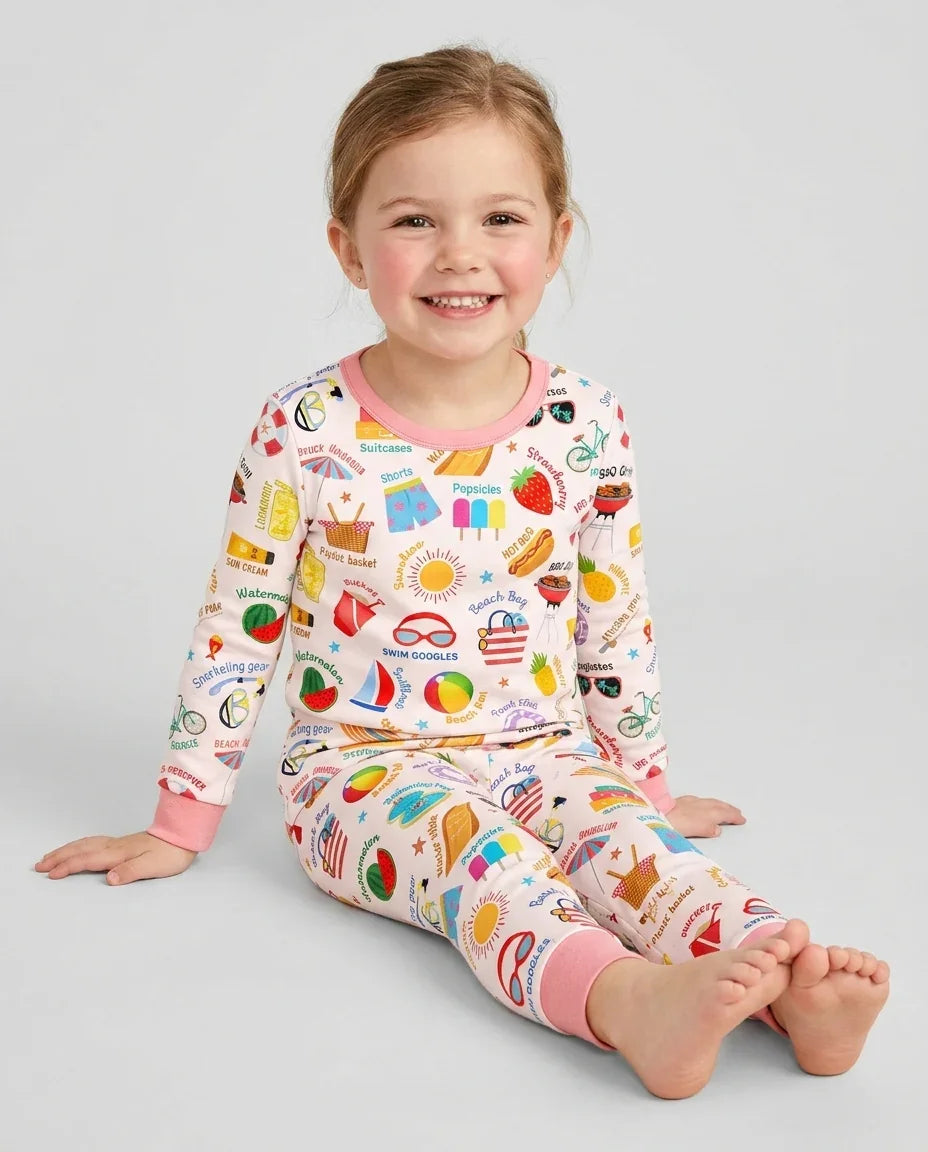 Zweiteiliges Langarm-Pyjama-Set mit Sommerfrüchten